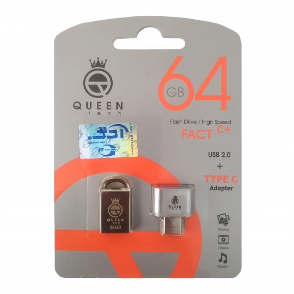 فلش QUEEN TECH مدل +FACT C ظرفیت 64 گیگابایت به همراه تبدیل OTG TYPE-C